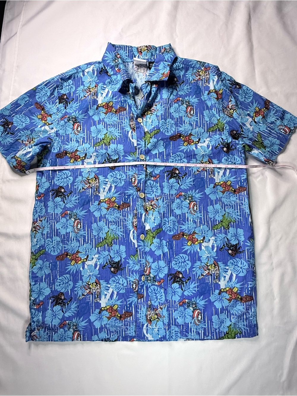 Marvel Blue Hawaiian-Style Button-Down Shirt camp shirt hulk captain America